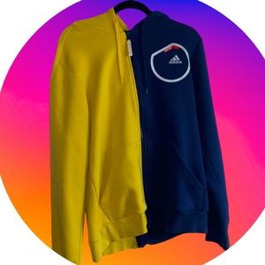 Adidas half blue half yellow hoodie
